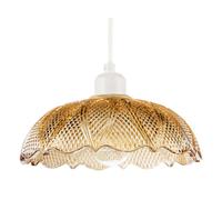 Happy Homewares Vintage Amber Tinted Cut Glass Pendant Light Shade with Scalloped Edge