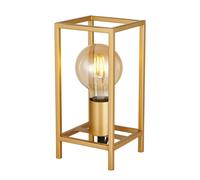 Happy Homewares Vintage and Industrial Style Satin Gold Table Lamp with Rectangular Cage Design | 23cm x 11cm | Inline Switched Black Cable