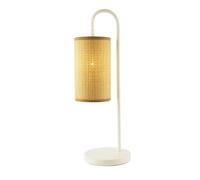 Happy Homewares Vintage Classic White Gloss Table Lamp with Tubular Woven Rattan Shade