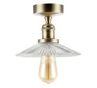 Happy Homewares Vintage Design Antique Brass Ceiling Light Fitting with Fluted Rippled Clear Glass | 16cm x 21cm | Showcase Filament Style Light Bulbs