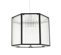 Happy Homewares Vintage Industrial Lantern Pendant Shade in Black with Ribbed Glass
