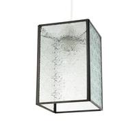 Vintage Traditional Cast Bronze Metal Pendant Light Shade with Clear Moroccan Floral Glass Panels | 19cm x 13cm | Rectangular Shape by Happy Homewares