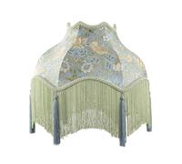 Happy Homewares Vintage Victorian Shabby Chic Floral Velvet Fabric Lamp Shade in Emerald Green and Soft Blue | 36cm x 20cm | Inner White Faux Silk Lining