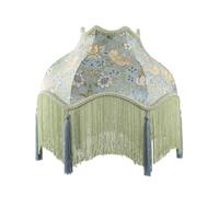 Vintage Victorian Shabby Chic Floral Velvet Fabric Lamp Shade in Emerald Green and Soft Blue | 36cm x 20cm | Inner White Faux Silk Lining by Happy Homewares