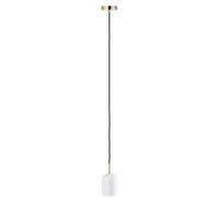 Happy Homewares White Marble Pendant Lamp Fitting in Modern Scandinavian Design with Black Fabric Cable and Polished Brass Metal | Total Height of 119cm