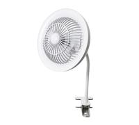 White Rechargeable 3 Speed Clip-On Fan with LED Dimmable Halo Ring Light, 4000mAh Battery, 3700K 100LM, Three Speed Quiet for Home or Office by Happy Homewares