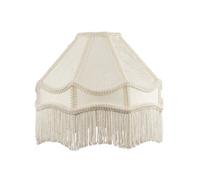 Handmade White Sleek Satin Victorian Lamp Shade with Floral Leaf Decor Embroidered Trims and White Tassels | 30cm x 19cm | for Pendant, Floor or Table Lamp by Happy Homewares