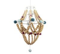 Happy Homewares Wooden Beaded Chandelier Style Pendant Shade With Coloured Pom Poms