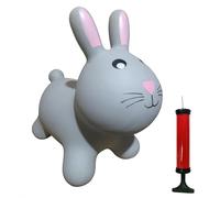Happy Hopperz Inflatable Bouncy Animal with Grippable Ears/Horns, Easy to Clean Space Hopper for Indoor and Outdoor Play, Bouncing Toy, Pump Included, 12 Months-5 Years, Grey Rabbit