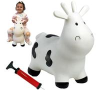 Happy Hopperz Inflatable Bouncy Animal with Grippable Ears/Horns, Easy to Clean Space Hopper for Indoor and Outdoor Play, Bouncing Toy, Pump Included, 12 Months-5 Years, White Cow