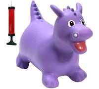 Happy Hopperz Inflatable Bouncy Animal with Grippable Ears/Horns, Easy to Clean Space Hopper for Indoor and Outdoor Play, Bouncing Toy, Pump Included, 12 Months-5 Years, Purple Dino