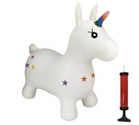Happy Hopperz Inflatable Bouncy Animal with Grippable Ears/Horns, Easy to Clean Space Hopper for Indoor and Outdoor Play, Bouncing Toy, Pump Included, 12 Months-5 Years, White Unicorn