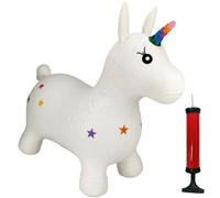 Happy Hopperz Inflatable Bouncy Animal with Grippable Ears/Horns, Easy to Clean Space Hopper for Indoor and Outdoor Play, Bouncing Toy, Pump Included, 12 Months-5 Years, White Unicorn