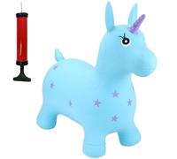 Happy Hopperz Inflatable Bouncy Animal with Grippable Ears/Horns, Easy to Clean Space Hopper for Indoor and Outdoor Play, Bouncing Toy, Pump Included, 12 Months-5 Years, Turquoise Unicorn