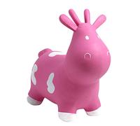 Happy Hopperz Inflatable Bouncy Animal with Grippable Ears/Horns, Easy to Clean Space Hopper for Indoor and Outdoor Play, Bouncing Toy, Pump Included, 12 Months-5 Years, Pink Cow