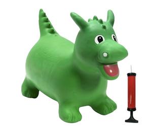 Happy Hopperz Inflatable Bouncy Animal with Grippable Ears/Horns, Easy to Clean Space Hopper for Indoor and Outdoor Play, Bouncing Toy, Pump Included, 12 Months-5 Years, Green Dino