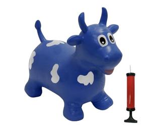 Happy Hopperz Inflatable Bouncy Animal with Grippable Ears/Horns, Easy to Clean Space Hopper for Indoor and Outdoor Play, Bouncing Toy, Pump Included, 12 Months-5 Years, Blue Bull