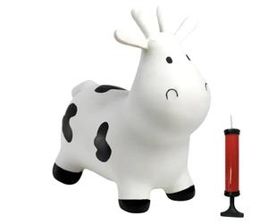 Happy Hopperz Inflatable Bouncy Animal with Grippable Ears/Horns, Easy to Clean Space Hopper for Indoor and Outdoor Play, Bouncing Toy, Pump Included, 12 Months-5 Years, White Cow