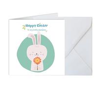 Happy Hoppy Easter Cute Card with Bunnies Bunny Blessings for Grandson 14 x 14 cm 300gsm with white envelope