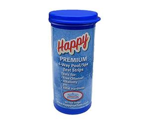 Happy Hot Tubs Premium 4-Way Test Strips Chlorine PH Alkalinity Hardness Tub Testing Dip Swimming Pool (50 Pack)