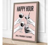 Happy Hour Cheers Typography Canvas Wall Art Print 18x12 Inch (46 x 30 cm)