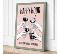 Happy Hour Cheers Typography Canvas Wall Art Print 18x12 Inch (46 x 30 cm)