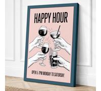 Happy Hour Cheers Typography Canvas Wall Art Print 24x16 Inch (61 x 41 cm)