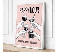 Happy Hour Cheers Typography Canvas Wall Art Print 30x20 Inch (76 x 51 cm)