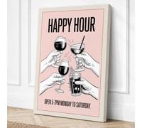 Happy Hour Cheers Typography Canvas Wall Art Print 30x20 Inch (76 x 51 cm)