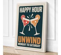 Happy Hour Cocktails Retro Canvas Wall Art Print 18x12 Inch