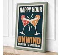 Happy Hour Cocktails Retro Canvas Wall Art Print 18x12 Inch