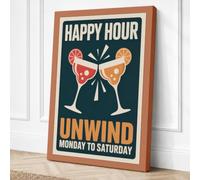 Happy Hour Cocktails Retro Canvas Wall Art Print 24x16 Inch