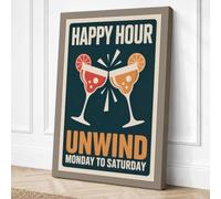Happy Hour Cocktails Retro Canvas Wall Art Print 24x16 Inch