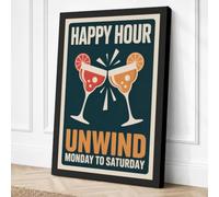 Happy Hour Cocktails Retro Canvas Wall Art Print 24x16 Inch