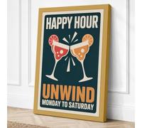 Happy Hour Cocktails Retro Canvas Wall Art Print 30x20 Inch