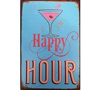 Happy Hour Garage Retro Vintage Metal Tin Sign 12x8 inch