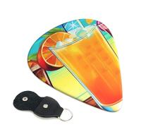 Happy Hour Guitar Picks 6 Pcs, 0.46mm Thickness Celluloid Plectrum with Leather Picks Holder, Personalized Guitar Pick for Bass Electric Acoustic Guitars Lovers Gift