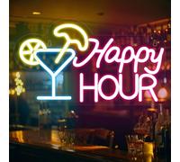 Happy Hour Neon Sign, Bar Neon Light for Wall Decor, LED Dimmable Light Up Sign USB Powered for Bedroom Home Man Cave Bar Hotel Club Pub Party