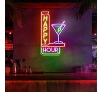 Happy Hour Neon Sign Dimmable Cocktails Neon Light Home Bar LED Light up Signs for Beer Bar Pub Man Cave Party Wall Art Decor