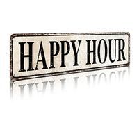 Happy Hour Sign Farmhouse Signs Wall Decor Art Country Decorations Rustic Vintage Home Tin Plaque Bar Beer Wine Restaurant Gift 4"x16" Inch Metal Sign
