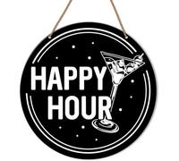 Happy Hour Sign for Home Bar, Funny Drinking Decor, Happy Hour.Home Office Farmhouse Yard Garden Synthetic Round Wood Sign 12 x 12 inch