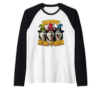 Happy Howl-O-Ween Funny Husky Dog Halloween Costume Fall Raglan Baseball Tee
