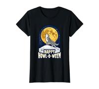 Happy Howl-O-Ween Howling At Moon Halloween Wolf Lover Value Graphic T-Shirt, Women, Black, L