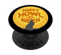 Happy Howl-O-Ween Wolf Howling Under A Full Moon October 31 PopSockets Adhesive PopGrip