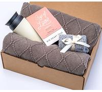 Happy Hygge Gifts Get Well Soon Gift for Women and Men with Acrylic Knit Blanket, Stainless Steel Tumbler, Tea, Positive Vibes, Thinking of you Comfort Self-Care Package for Her and Him