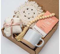 Happy Hygge Gifts Handmade Birthday Gift Basket for Women with Ceramic Speckled Mug, Premium Fuzzy Socks, Wooden Beads, Cup of Love Tea, Hygge Gift Box, Best Friend Gift for Her