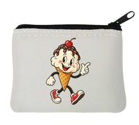 Happy Ice Cream Cone Character Walking Neoprene Coin Purse Pouch 10x11cm White