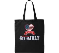 Happy Independence Day 4th Of July Love Heart Graphic Natural Ecological Cotton Tote Bag Black