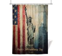 Happy Independence Day Shower Curtain for Bathroom, Patriotic Statue of Liberty Waterproof Cloth Fabric Bathroom Accessories Set with 12 Rust Proof Plastic Hooks, 56” x 78”