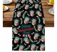 Happy Independence Day Table Runner, Green Crown The Goddess Of Liberty Black Cotton and Table Linen Runner for Kitchen Dining Home Decor for Party Festival Holiday Decoration Gift 13x36in